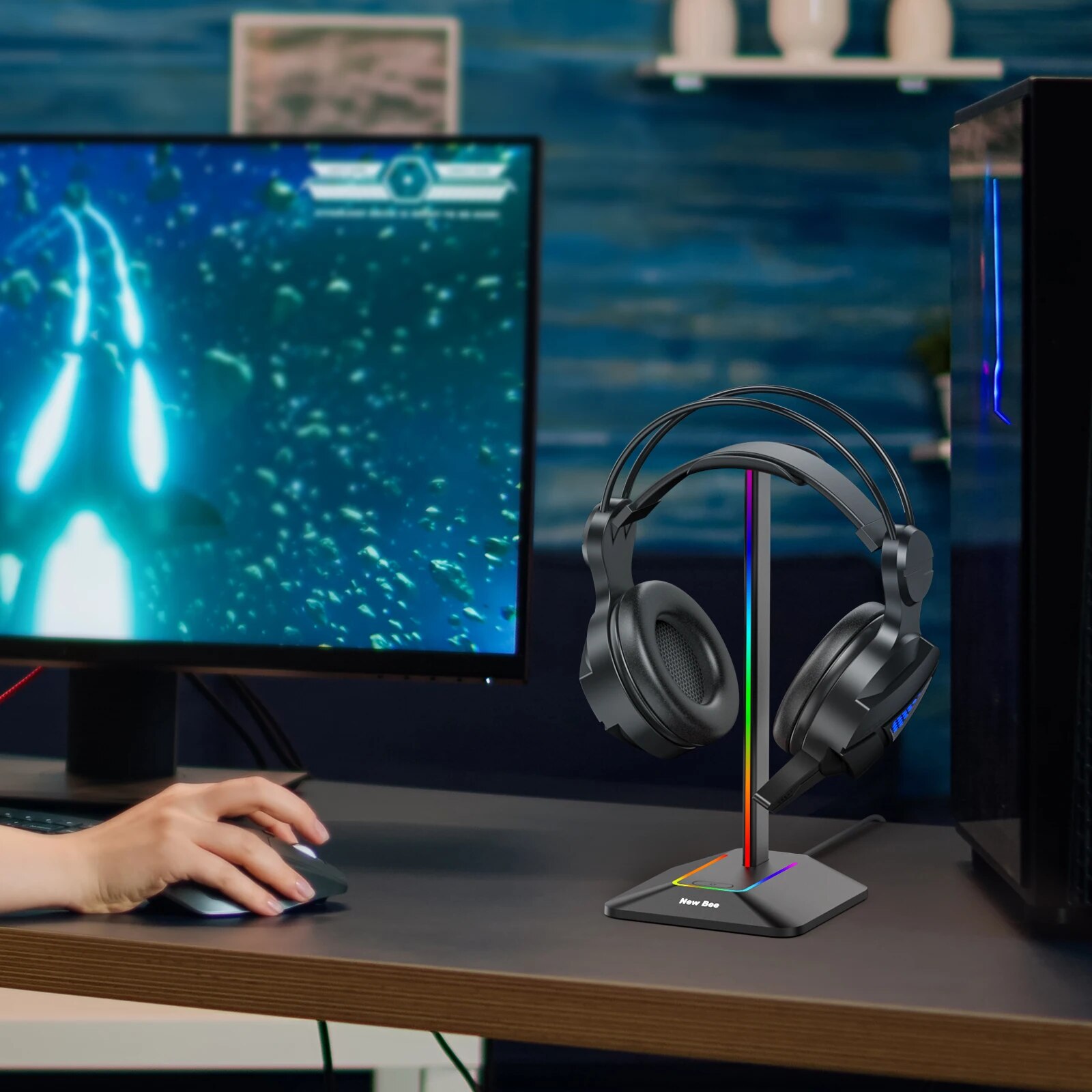 New Bee Z8 RGB Headphones Stan - Headphone Stand Desk บทวิจารณ์และราคา